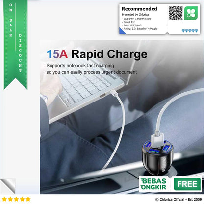 USLION Car Charger Mobil USB 5 Port QC 3.0 15A BK 359