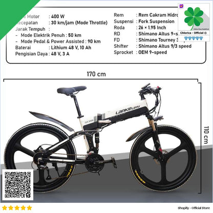 Lankeleisi Sepeda Listrik Lipat Folding Bike Sports Version 48V 10Ah XT750