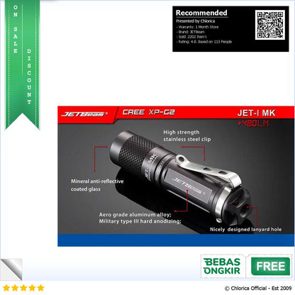 JETBeam Senter LED Tiny Flashlight CREE XP G2 480 Lumens JET 1 MK