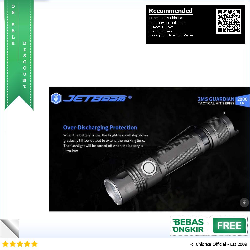 JETBeam Flashlight Senter Tactical CREE XHP35 LED 2000 Lumens 2MS Guardian