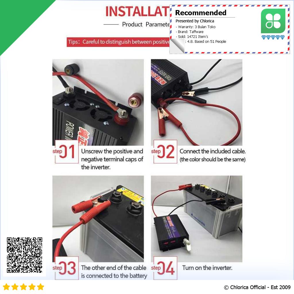 Taffware Power Inverter Mobil Pure Sine Wave DC 12V to AC 220V 1000W NBQ1000W