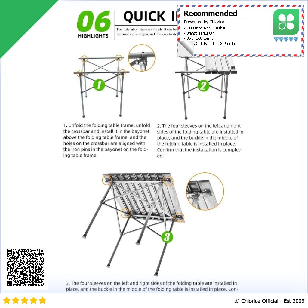 TaffSPORT Meja Lipat Piknik Portable Foldable Camping Table with Bag AF59