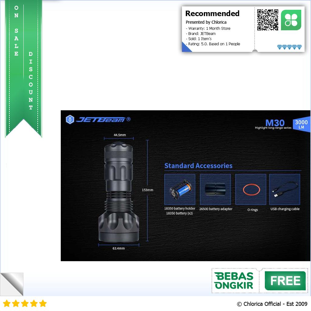 JETBeam Senter LED SST 70 Tactical USB Rechargeable IPX8 3000lm M30