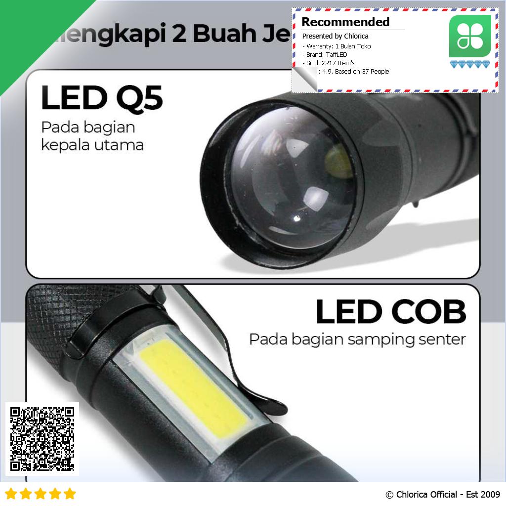 TaffLED Senter LED Mini Rechargeable Q5 dan COB 300 Lumens 7098