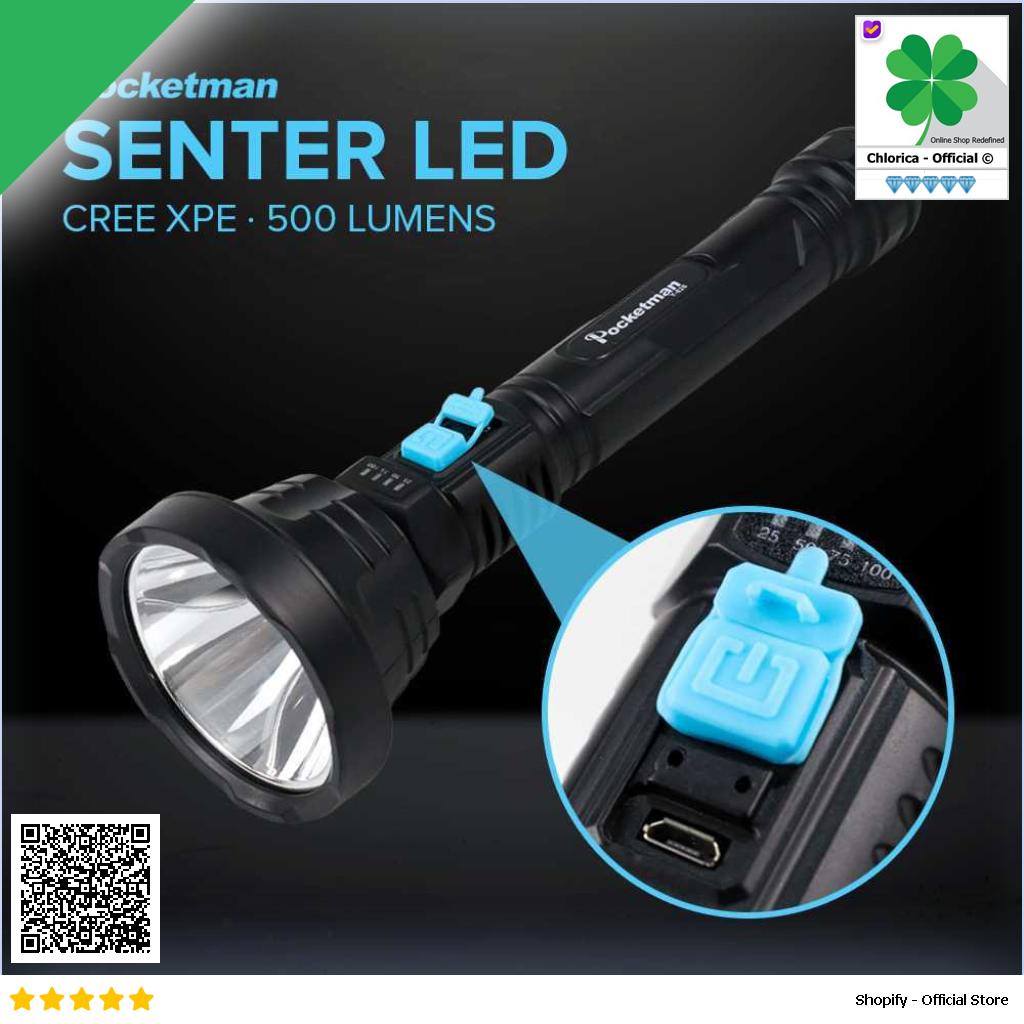 Pocketman Senter LED Waterproof USB Cree XPE 500 Lumens L 826