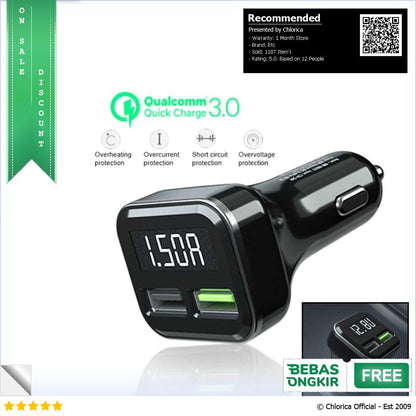 YPAY Car Charger Smartphone 2 Port 3.1A QC3.0 LCD Display KN315