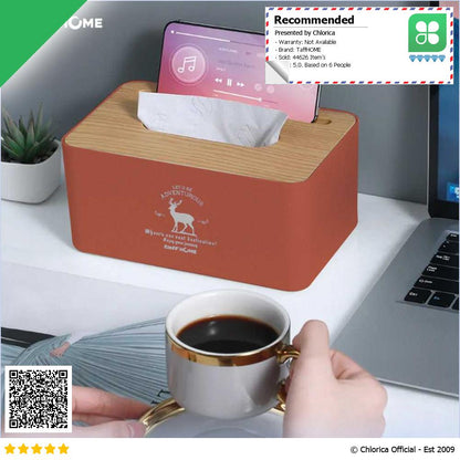 TaffHOME Kotak Tisu Kayu Tissue Box dengan Holder Smartphone ZJ008