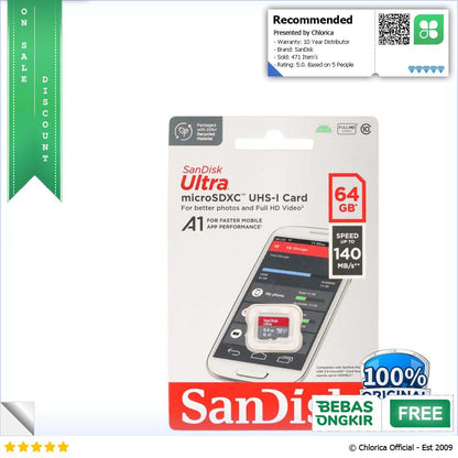 SanDisk Ultra microSDXC Card UHS I Class 10 A1 140MB s SDSQUAB