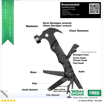 ZEST Palu Multifungsi Tactool 19 in 1 Hammer Knife Portable KA 62B