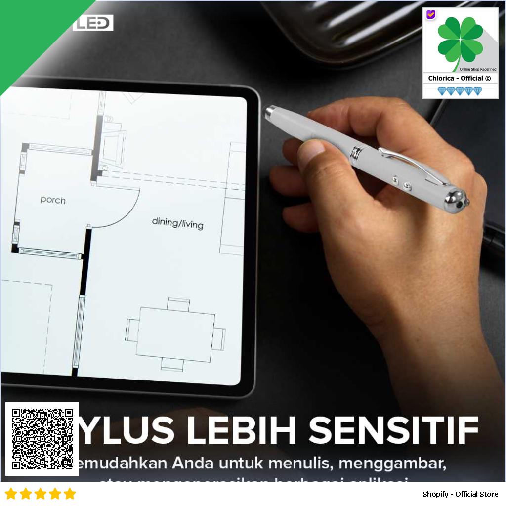 TaffLED Pulpen 4 in 1 Senter Laser Pointer Pen dan Stylus Tinta Hitam T0054