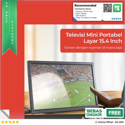 Taffware Portable Monitor TV LED Color 15.4 Inch DVB T2 + Analog D16