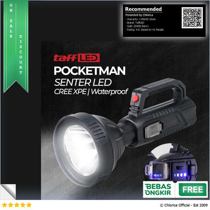 TaffLED Pocketman Senter LED Waterproof USB Recharge Cree XPE LH A08