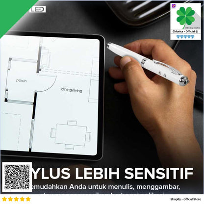 TaffLED Pulpen 4 in 1 Senter Laser Pointer Pen dan Stylus Tinta Hitam T0054