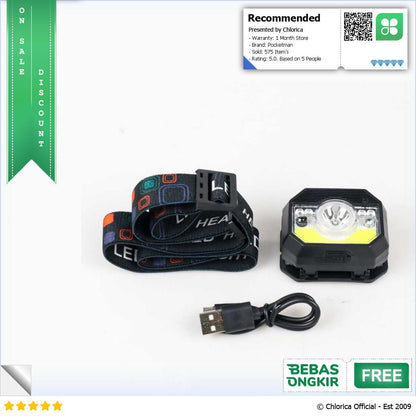 Pocketman Senter LED Kepala Headlamp Waterproof XPG + COB LH K28