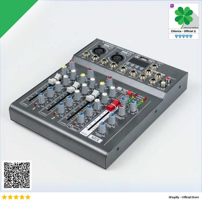 LEORY Mini Portable Live Audio Mixer Karaoke DJ 4 Channel Bluetooth LR4CB