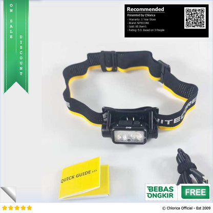 NITECORE Headlamp LED Senter Kepala Lightweight IP68 1400lm 3400mAh NU43