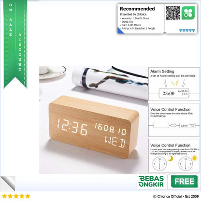 Lovin Jam Weker Alarm Digital Kayu Clock Temperatur Voice Control TX602