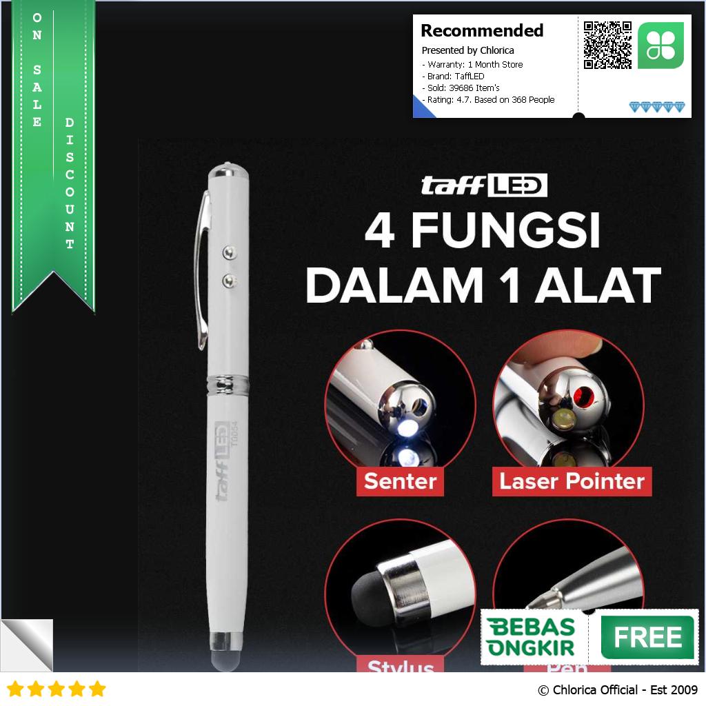 TaffLED Pulpen 4 in 1 Senter Laser Pointer Pen dan Stylus Tinta Hitam T0054