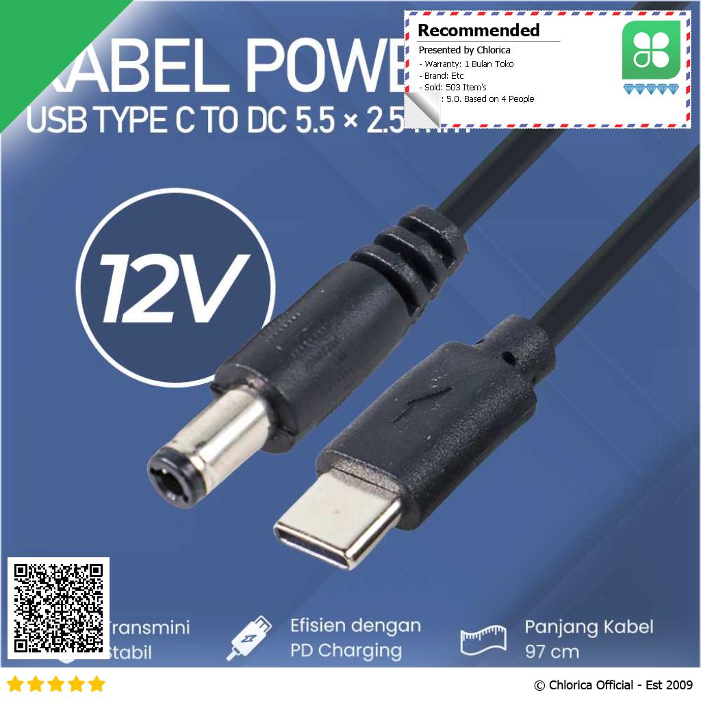 OOTDTY Kabel Power USB Type C to DC 5.5x2.5mm PD Charger Router CCTV PA12M