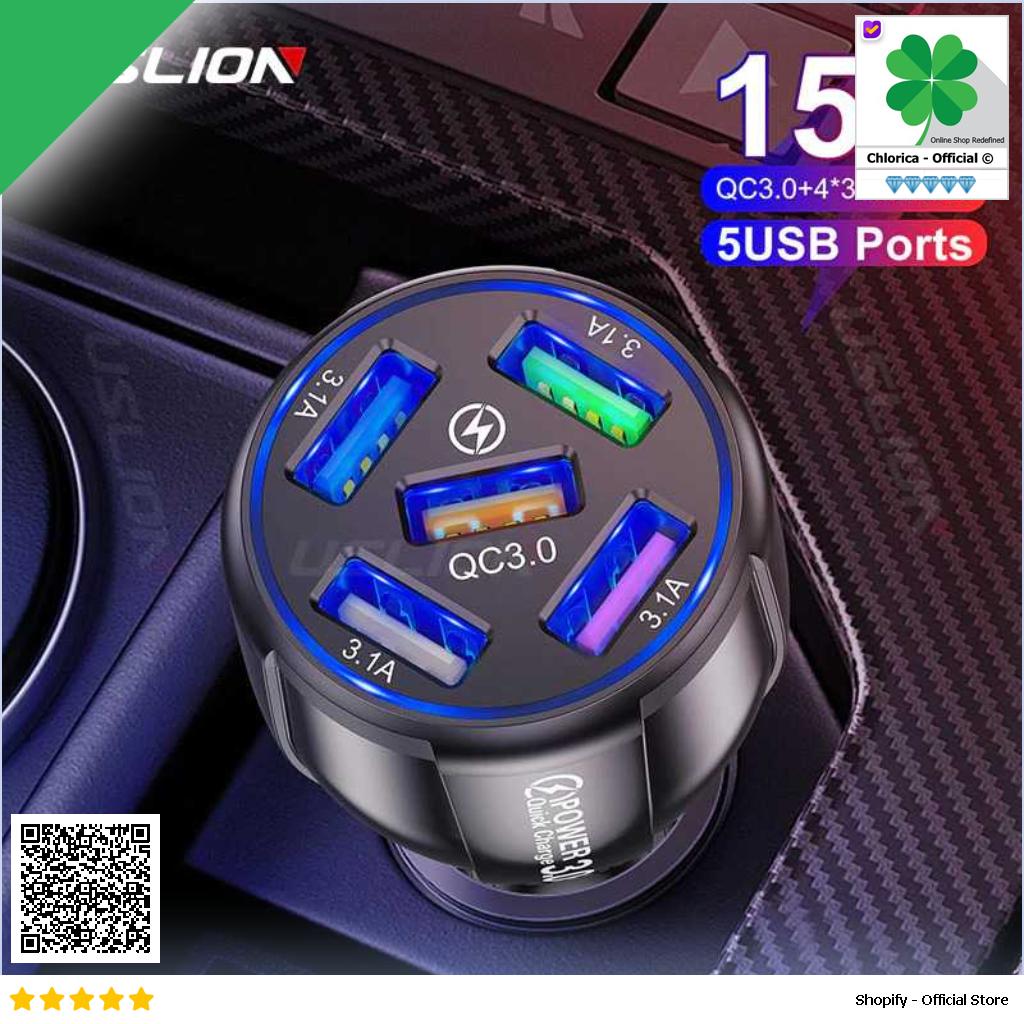 USLION Car Charger Mobil USB 5 Port QC 3.0 15A BK 359