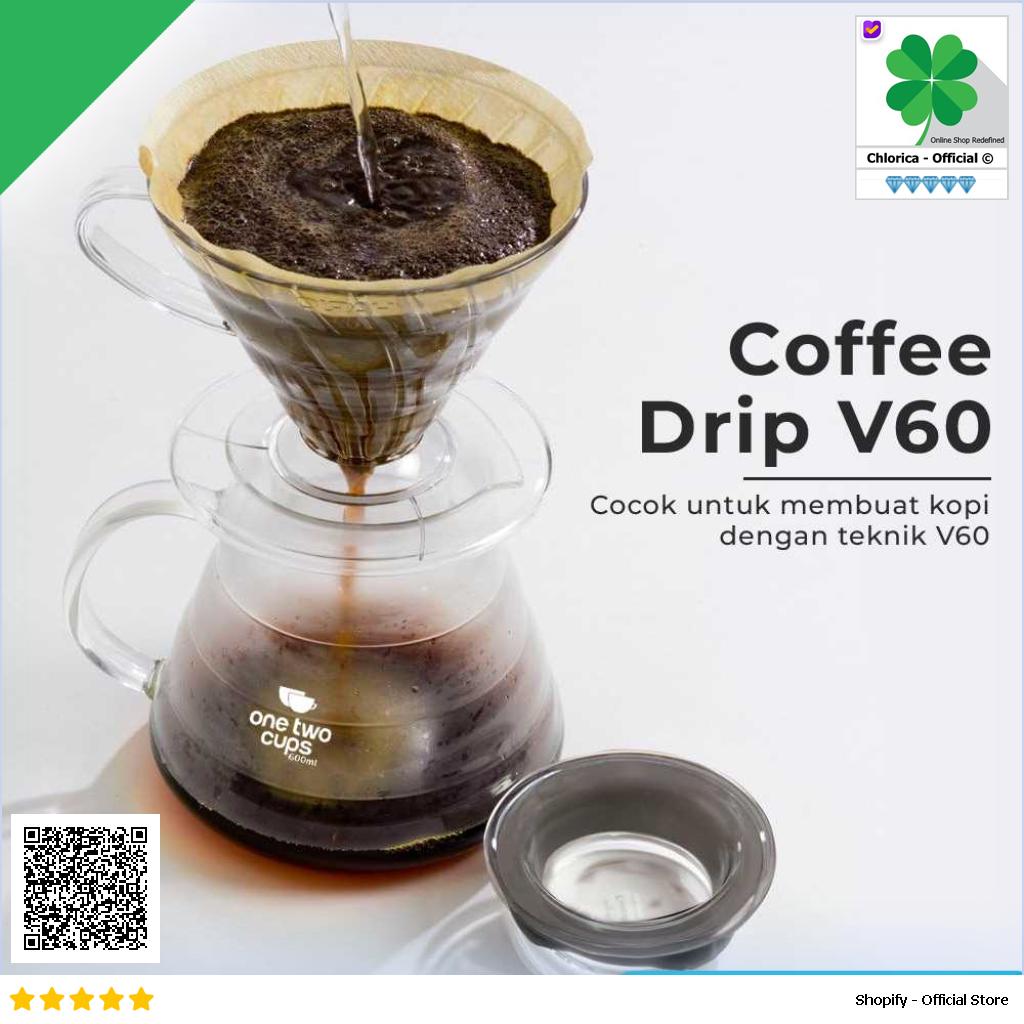 One Two Cups Coffee Server V60 Drip Pour Over Borosilicate Glass SE101