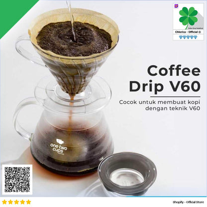 One Two Cups Coffee Server V60 Drip Pour Over Borosilicate Glass SE101