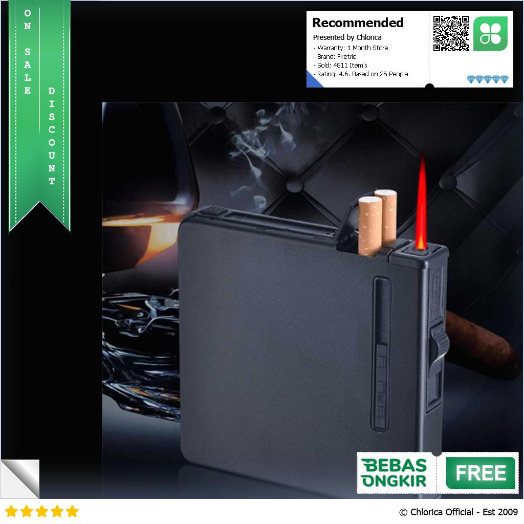 Firetric Kotak Rokok Cigarette Case 20 Slot dengan Korek Elektrik MK073