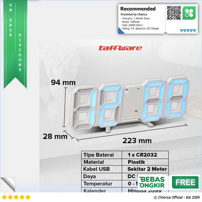 Taffware Jam Meja Alarm Weker LED Digital Clock TS S60 W