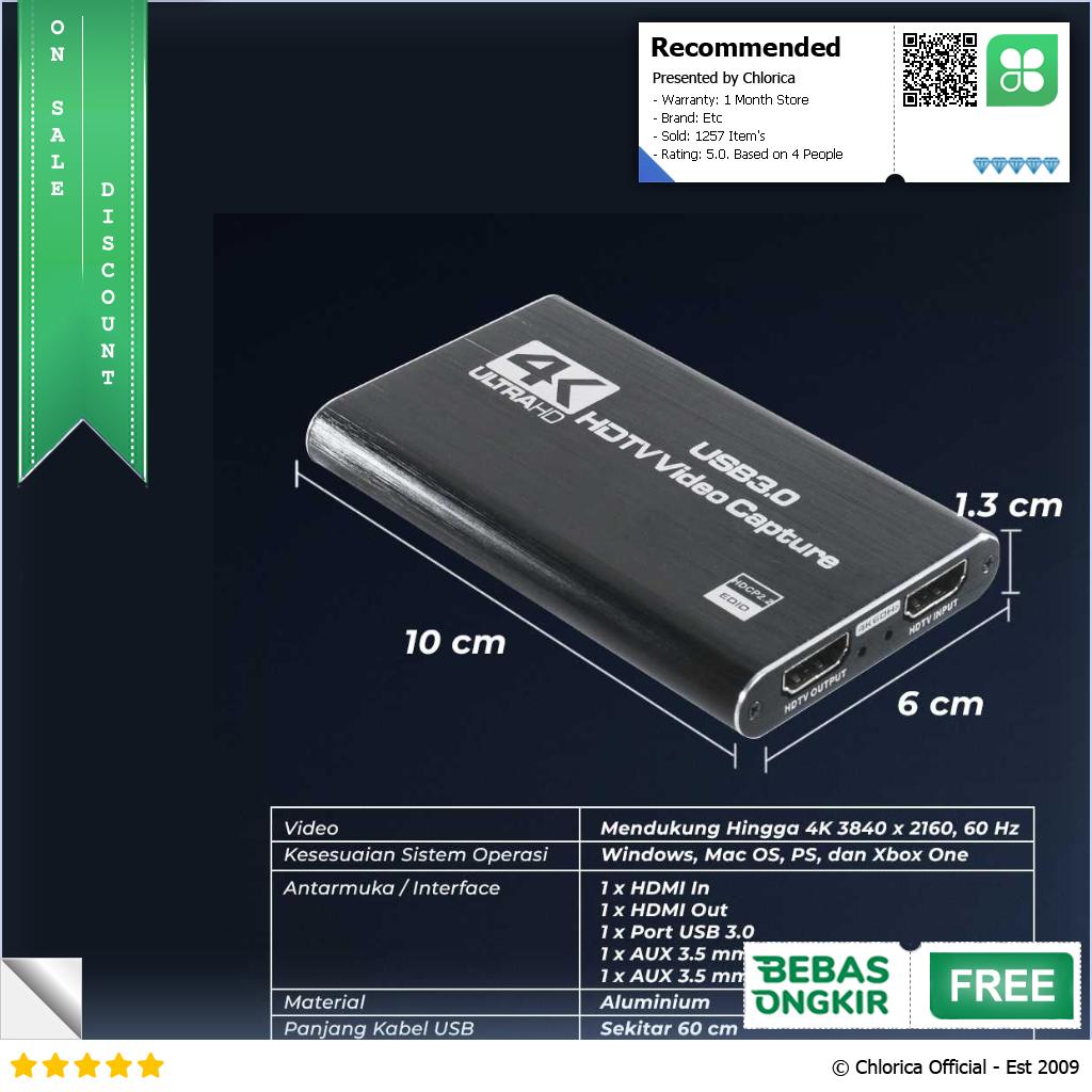 ALLOYSEED HDMI Video Capture Card Adapter Record Box USB3.0 4K HDTV RU900