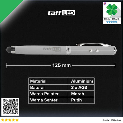 TaffLED Pulpen 4 in 1 Senter Laser Pointer Pen dan Stylus Tinta Hitam T0054