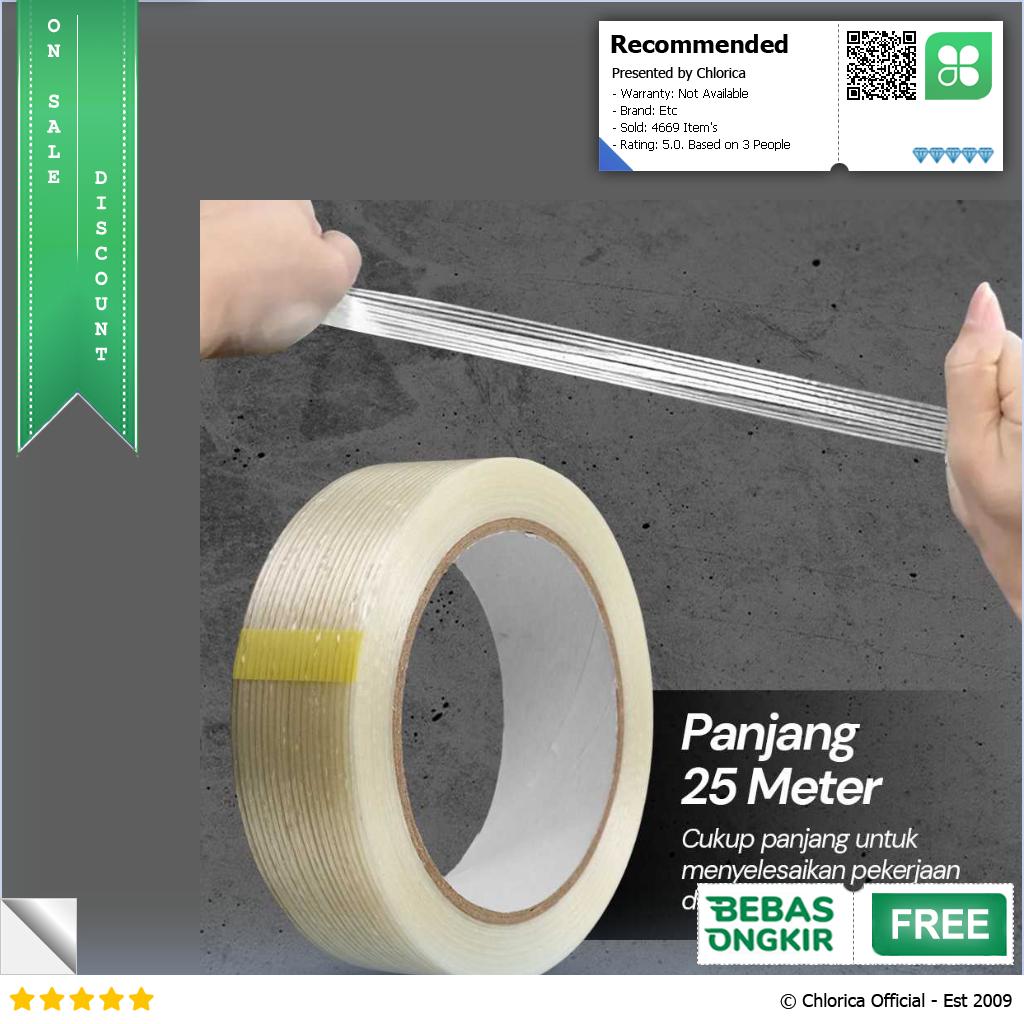 YX Lakban Super Strong Fiber Tape Isolasi Bening 25M GF25M