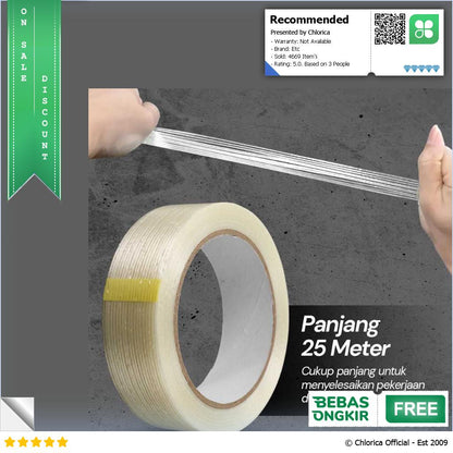 YX Lakban Super Strong Fiber Tape Isolasi Bening 25M GF25M