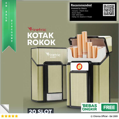 Firetric Focus Kotak Rokok 20 Slot dengan Korek Elektrik Pyrotechnic JD YH071