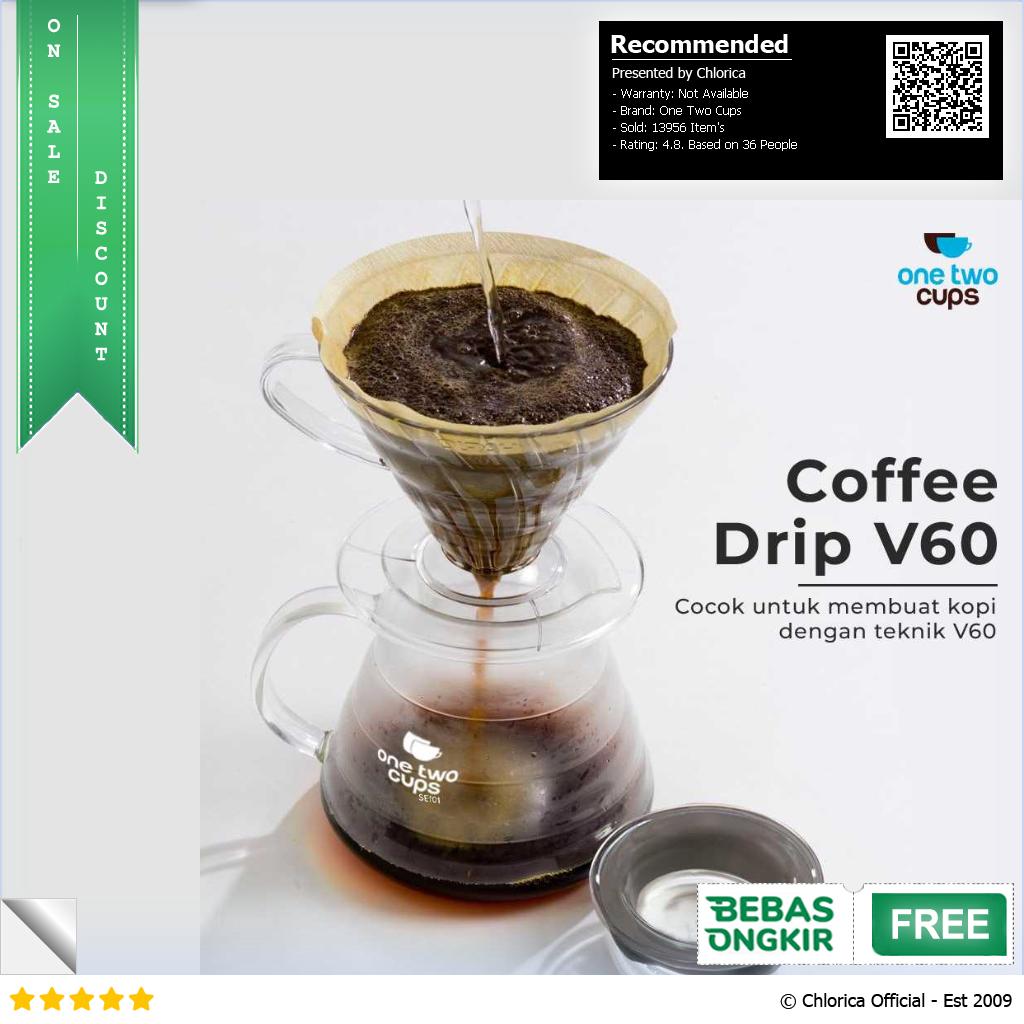 One Two Cups Coffee Server V60 Drip Pour Over Borosilicate Glass SE101