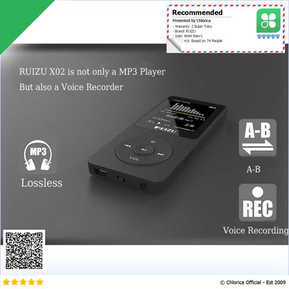 RUIZU MP3 Player Pemutar Musik HiFi DAP 8GB X02