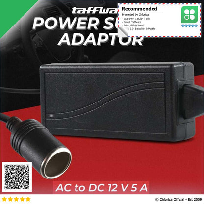 Taffware Adaptor Power Supply Converter AC to DC 12V 5A Cigarette Port XH213