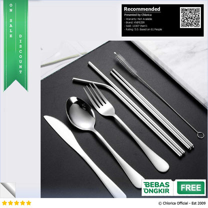 KNIFEZER Set Alat Makan Sendok Garpu Pisau Sumpit Sedotan dengan Pouch EA02300