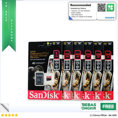 SanDisk Extreme Pro microSDXC UHS I Class 10 A2 V30 U3 170MB s SDSQXCY