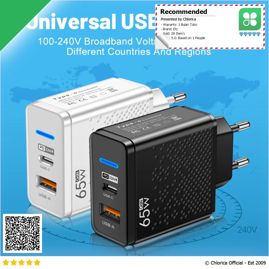 Aubess Kepala Charger Fast Charging Universal Dual Port QC3.0 PD 65W GAN001