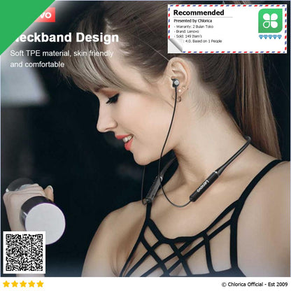 Lenovo Earphone Neckband Bluetooth 5.0 Noise Cancelling IPX5 HE05