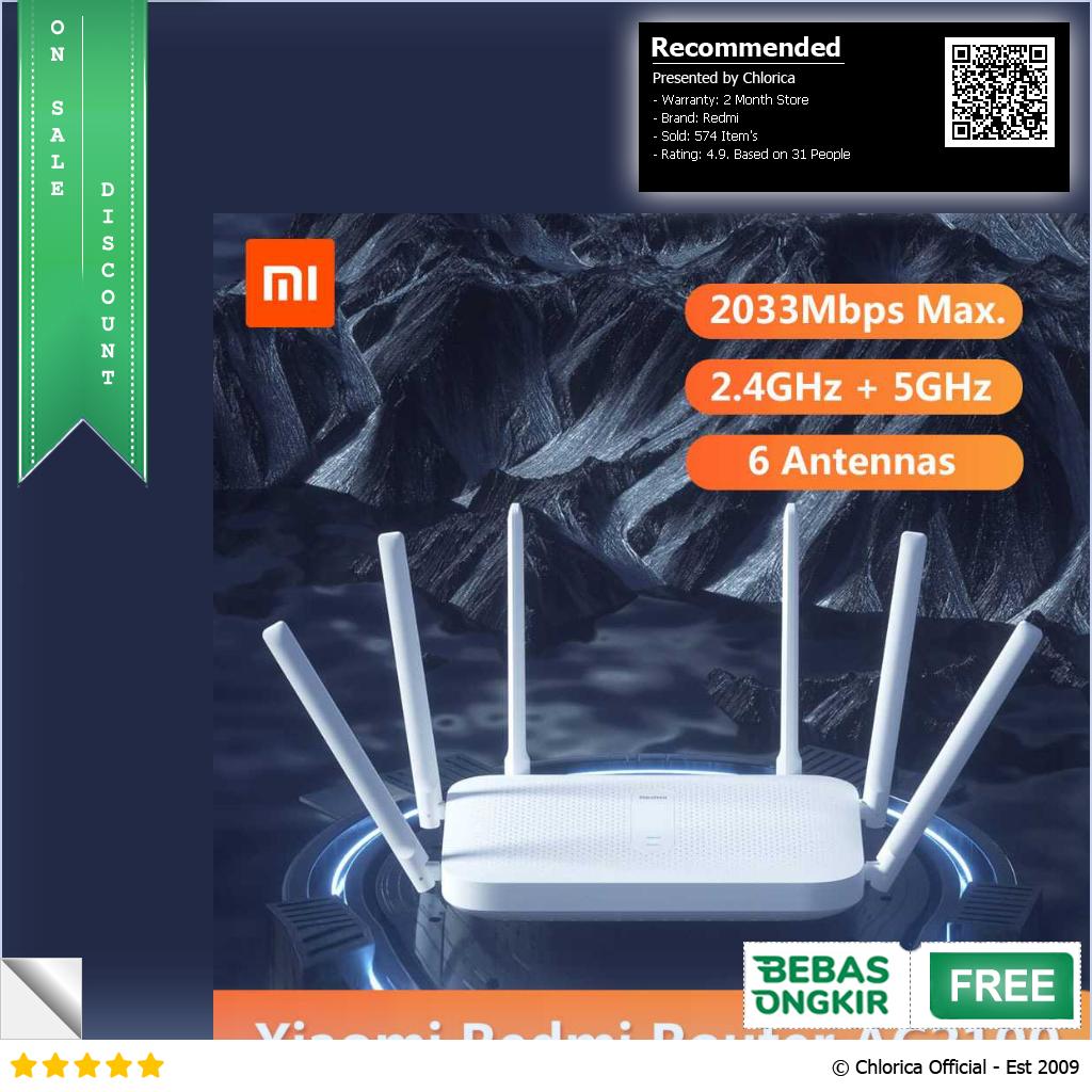 Redmi WiFi Router Gigabit AC2100 2033Mbps with 6 High Gain Antena RM2100