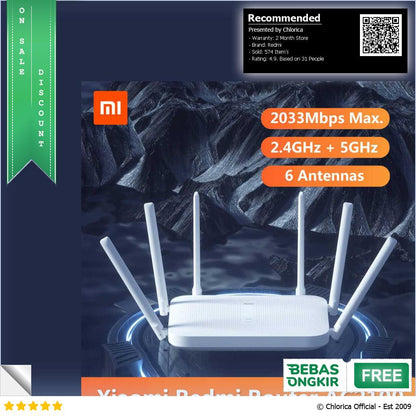 Redmi WiFi Router Gigabit AC2100 2033Mbps with 6 High Gain Antena RM2100