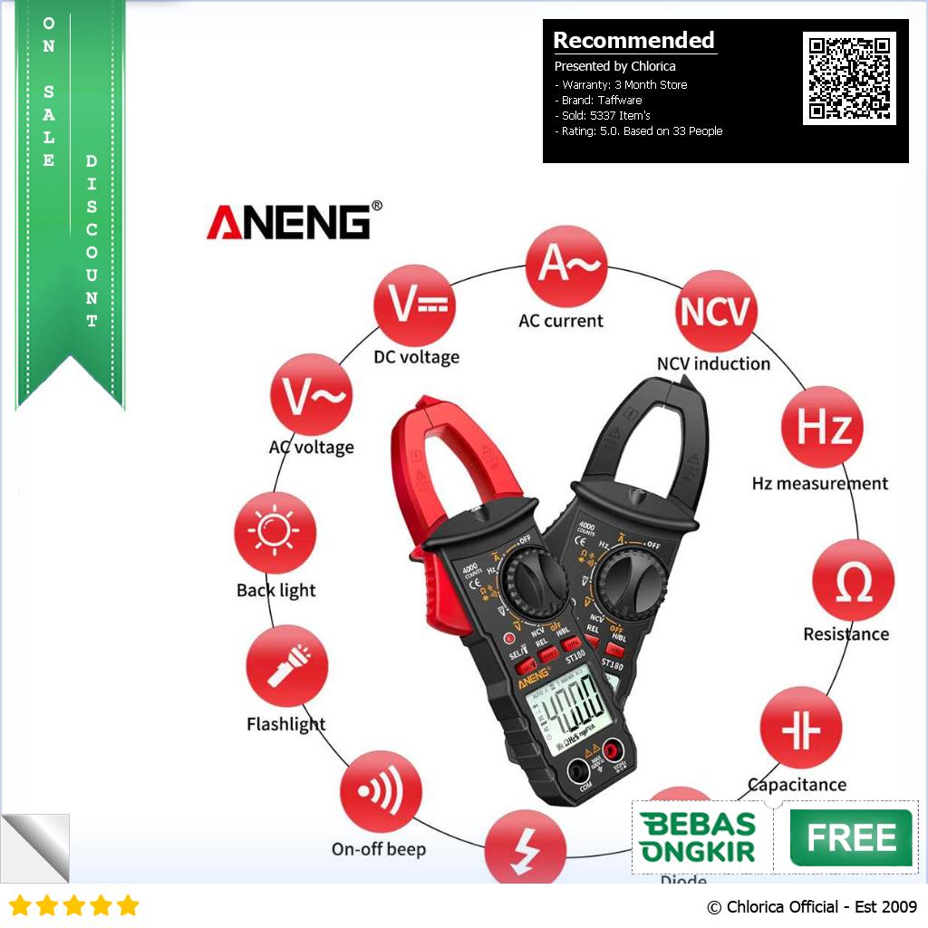 Taffware ANENG Digital Clamp Meter Voltage Tester NCV 4000 Digit ST180