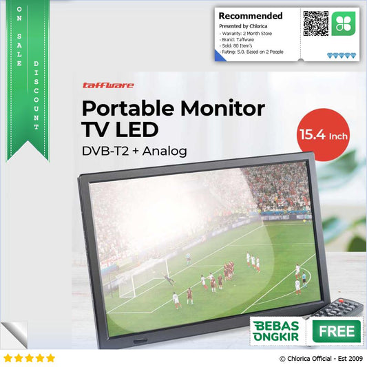 Taffware Portable Monitor TV LED Color 15.4 Inch DVB T2 + Analog D16