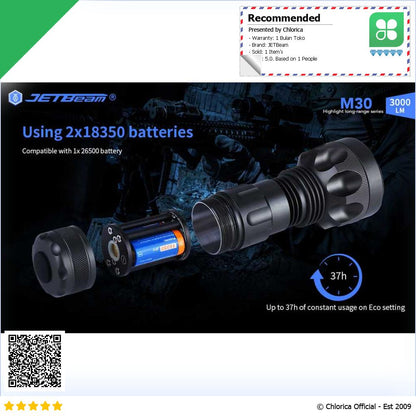 JETBeam Senter LED SST 70 Tactical USB Rechargeable IPX8 3000lm M30