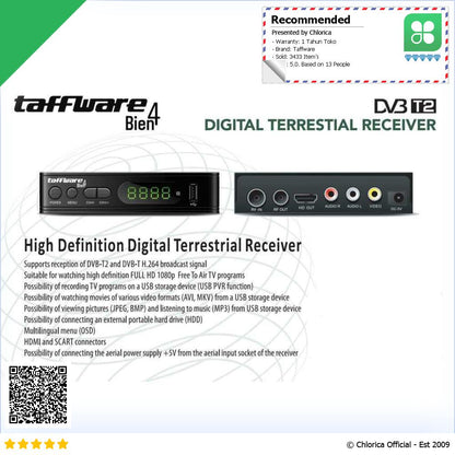 Taffware Bien4 Set Top Box TV Digital H.264 1080P DVB T2