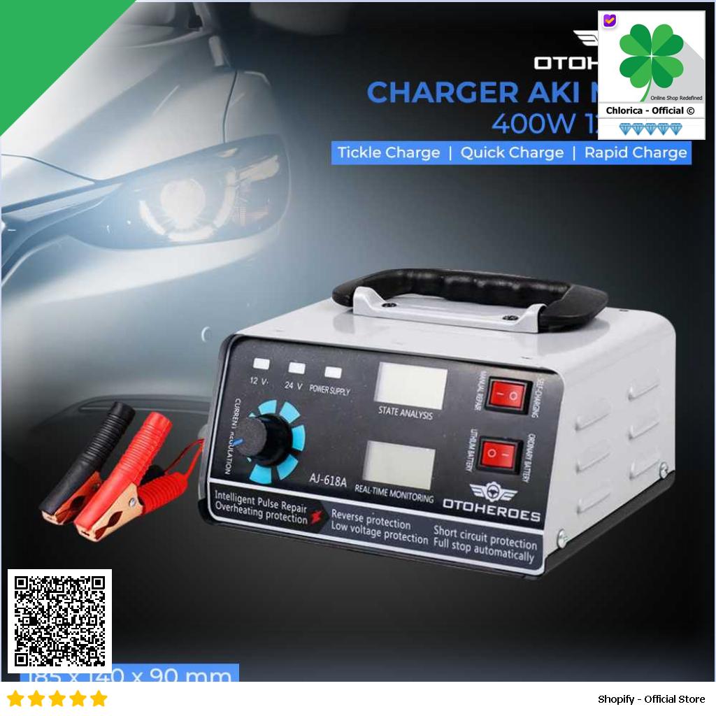 OTOHEROES Charger Aki Mobil Motor 400W 12V 24V 400Ah with LCD AJ 618A