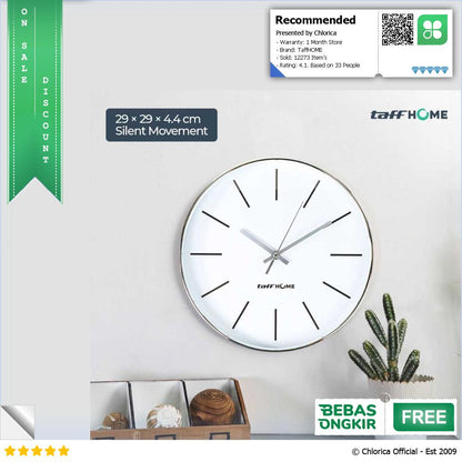 TaffHOME Jam Dinding Bulat Silent Movement Quartz Model Modern H6589