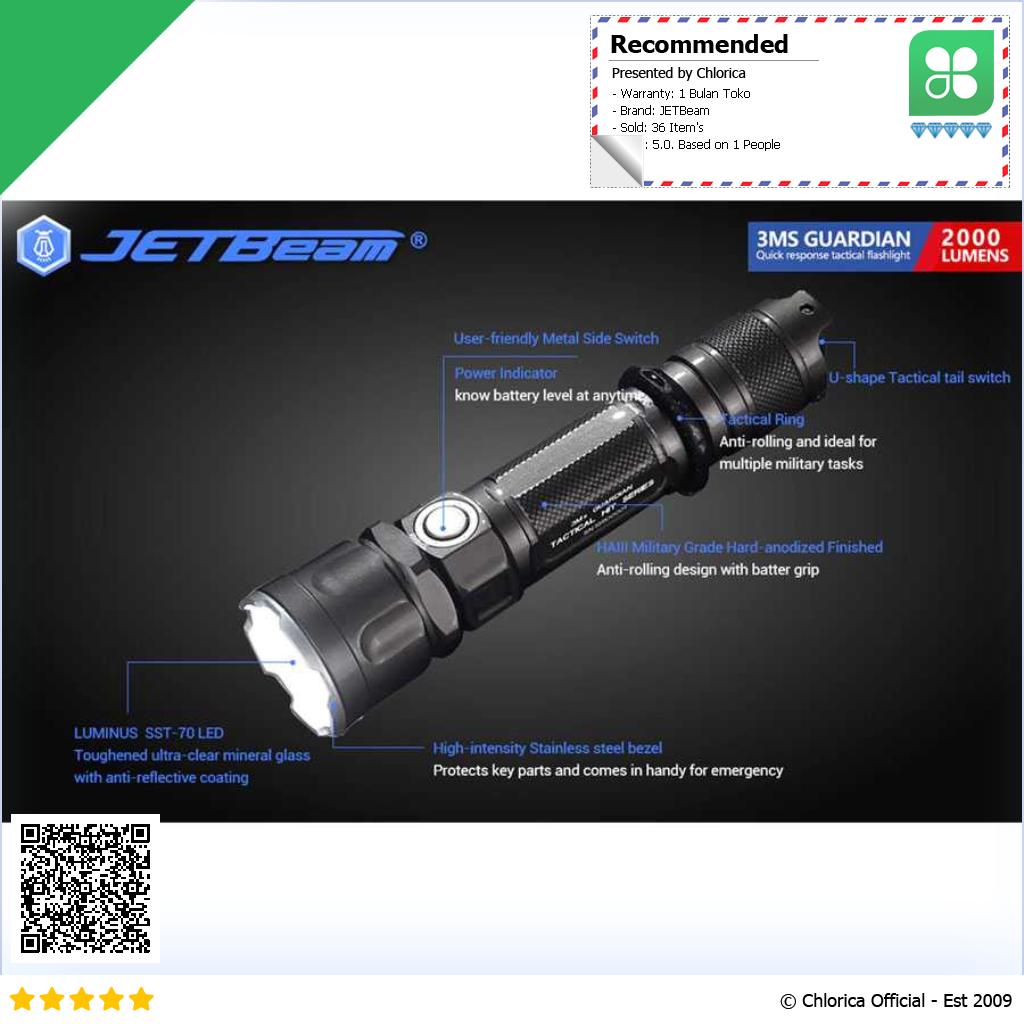 JETBeam Senter LED Flashlight Tactical SST 70 2000 Lumens 3Ms Guardian