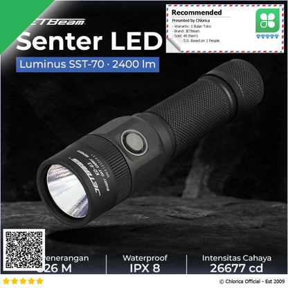 JETBeam Senter LED EDC Flashlight Luminus SST 70 2400 Lumens KO 03